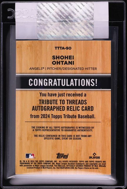 2024 Topps Tribute To The Threads Black Shohei Ohtani PATCH AUTO 1/1 #TTTA-SO CGC AUTH