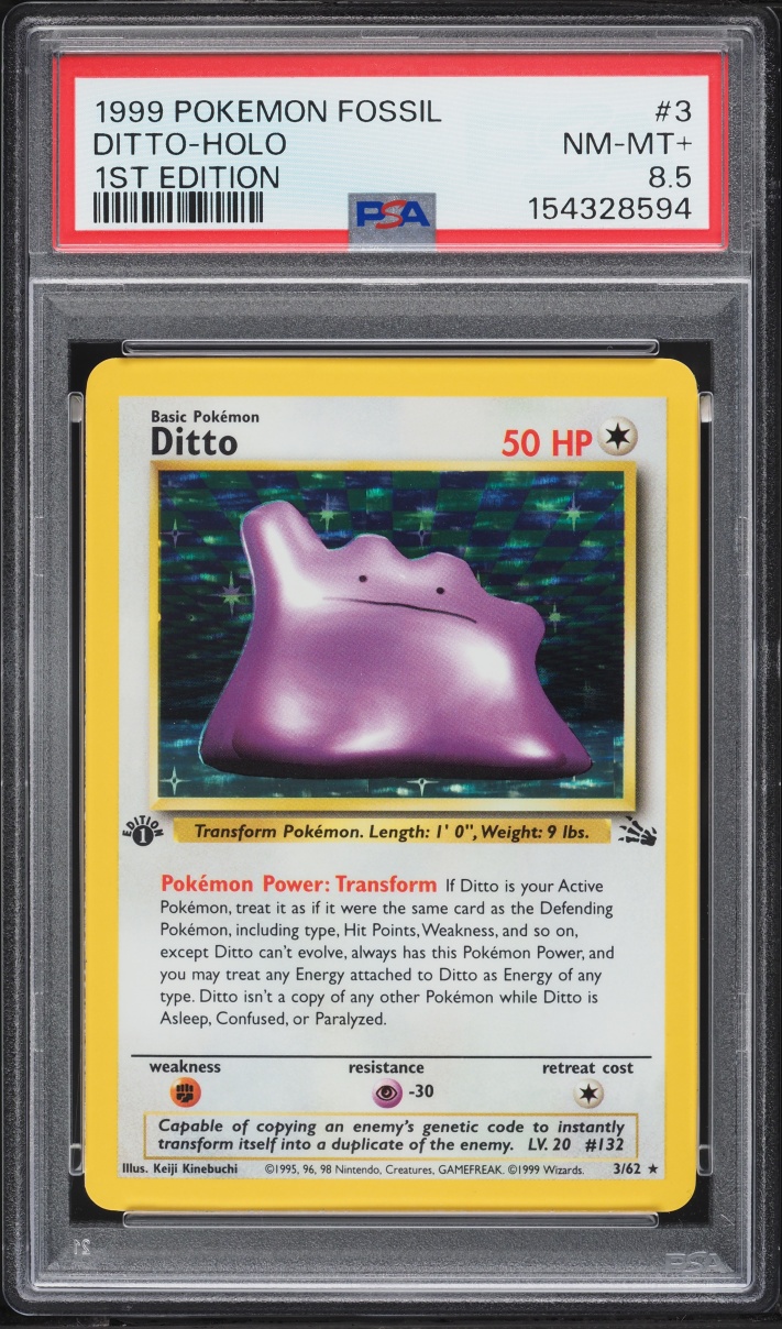 1999 Pokemon Fossil 1st Edition Holo Ditto #3 PSA 8.5 NM-MT+