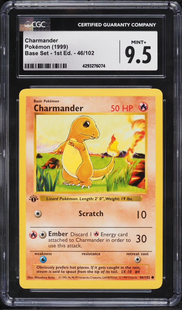 1999 Pokemon Base Set Shadowless 1st Edition Charmander #46 CGC 9.5 MINT+