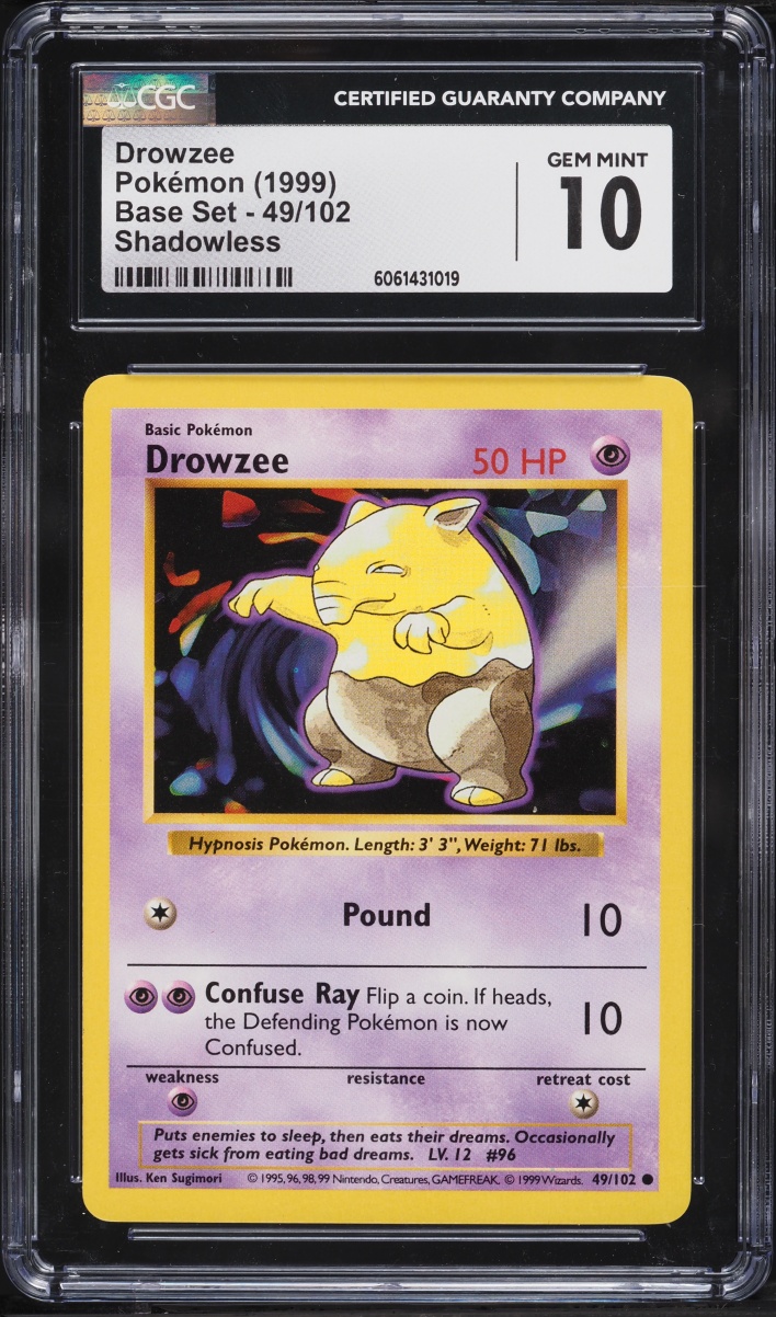 1999 Pokemon Base Set Shadowless Drowzee #49 CGC 10 GEM MINT