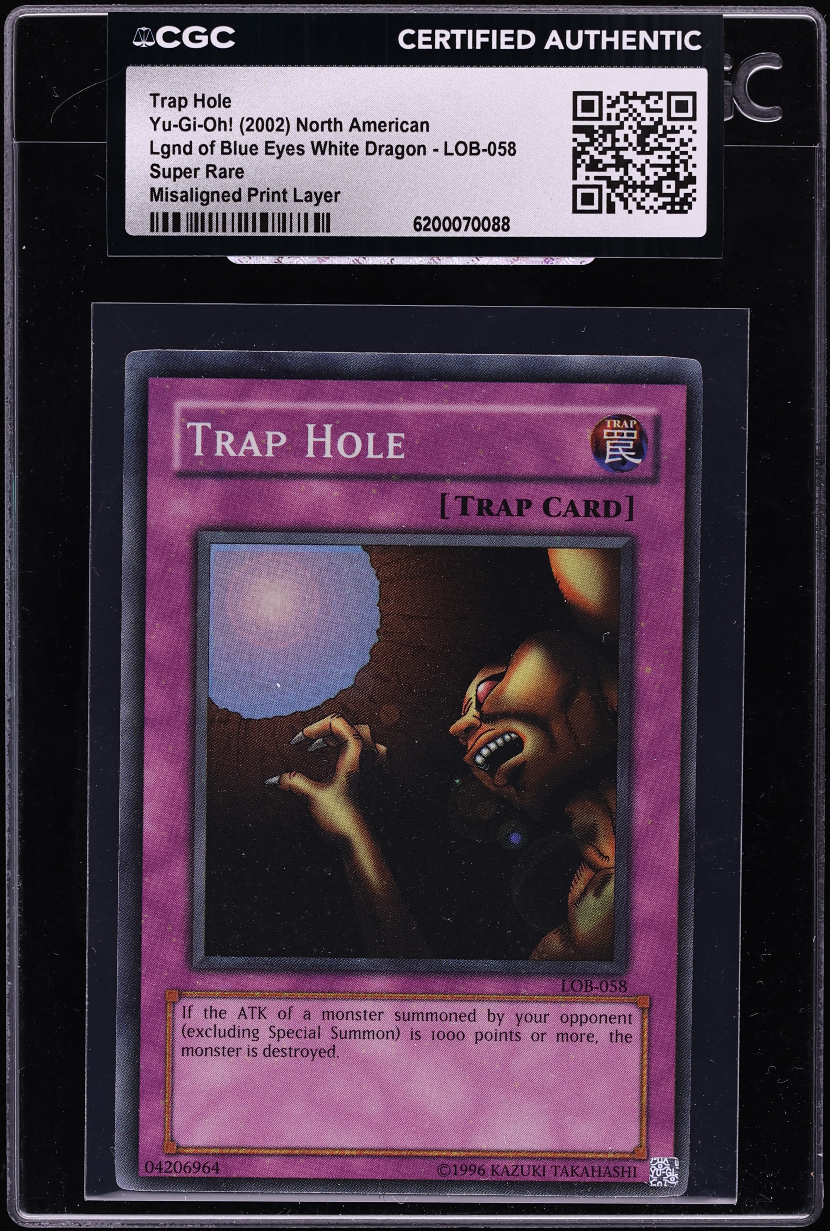 2002 Yu-Gi-Oh! Legend Of Blue Eyes White Dragon Super Rare Trap Hole #LOB-058 CGC AUTH