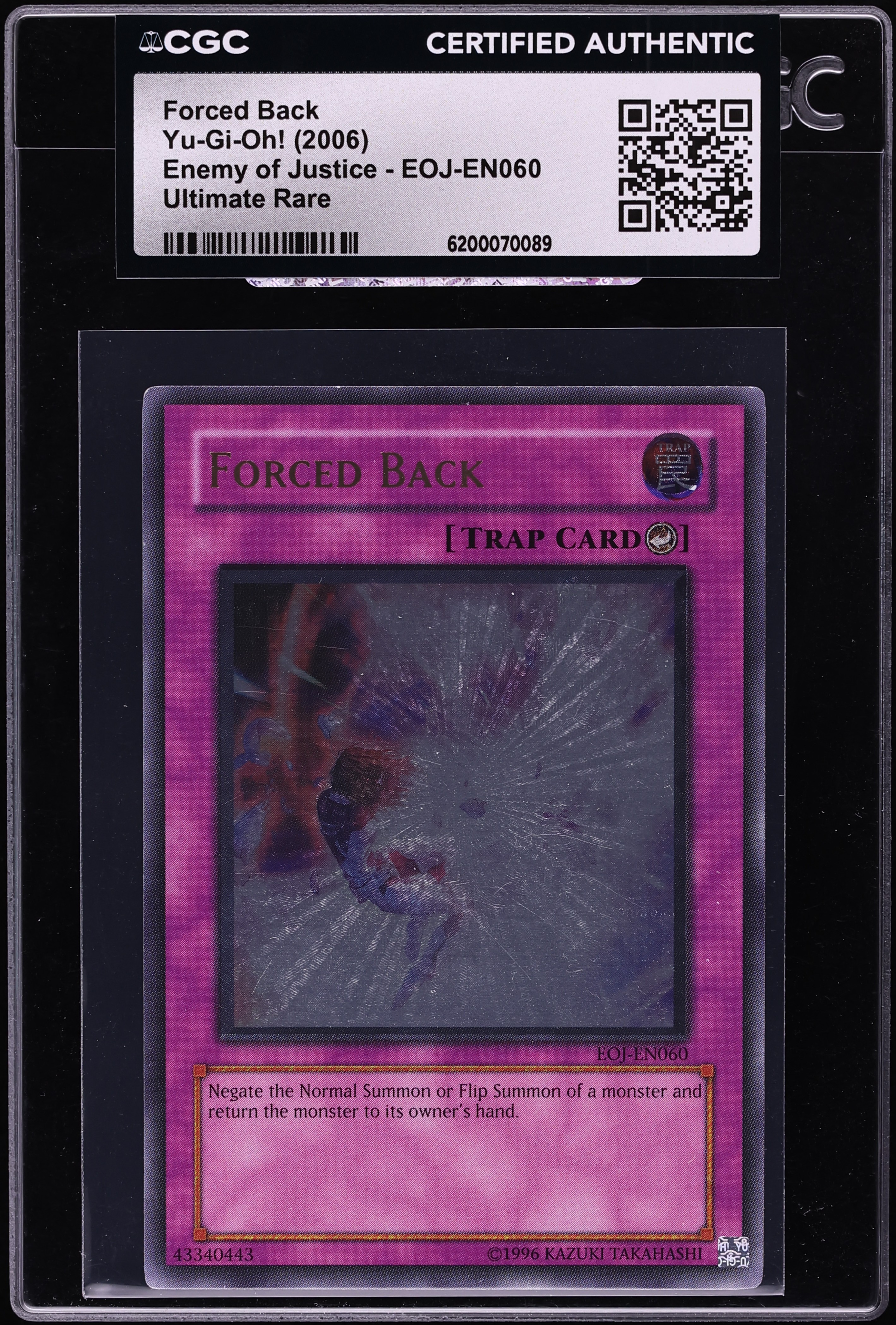 2006 Yu-Gi-Oh! Enemy Of Justice Ultimate Rare Forced Back #EOJ-EN060 CGC AUTH