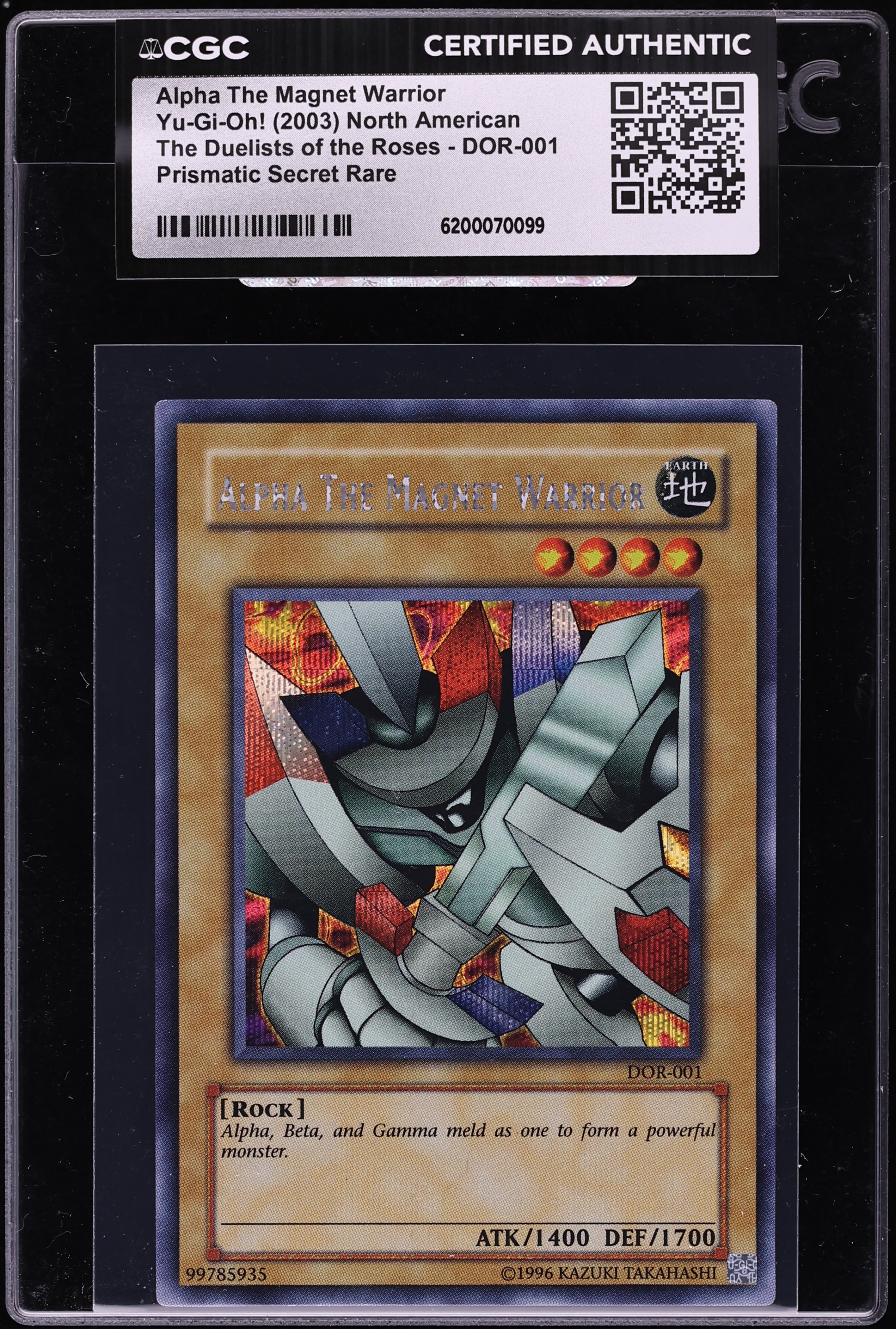 2003 Yu-Gi-Oh! DOR Prismatic Secret Rare Alpha The Magnet Warrior #DOR-001 CGC AUTH