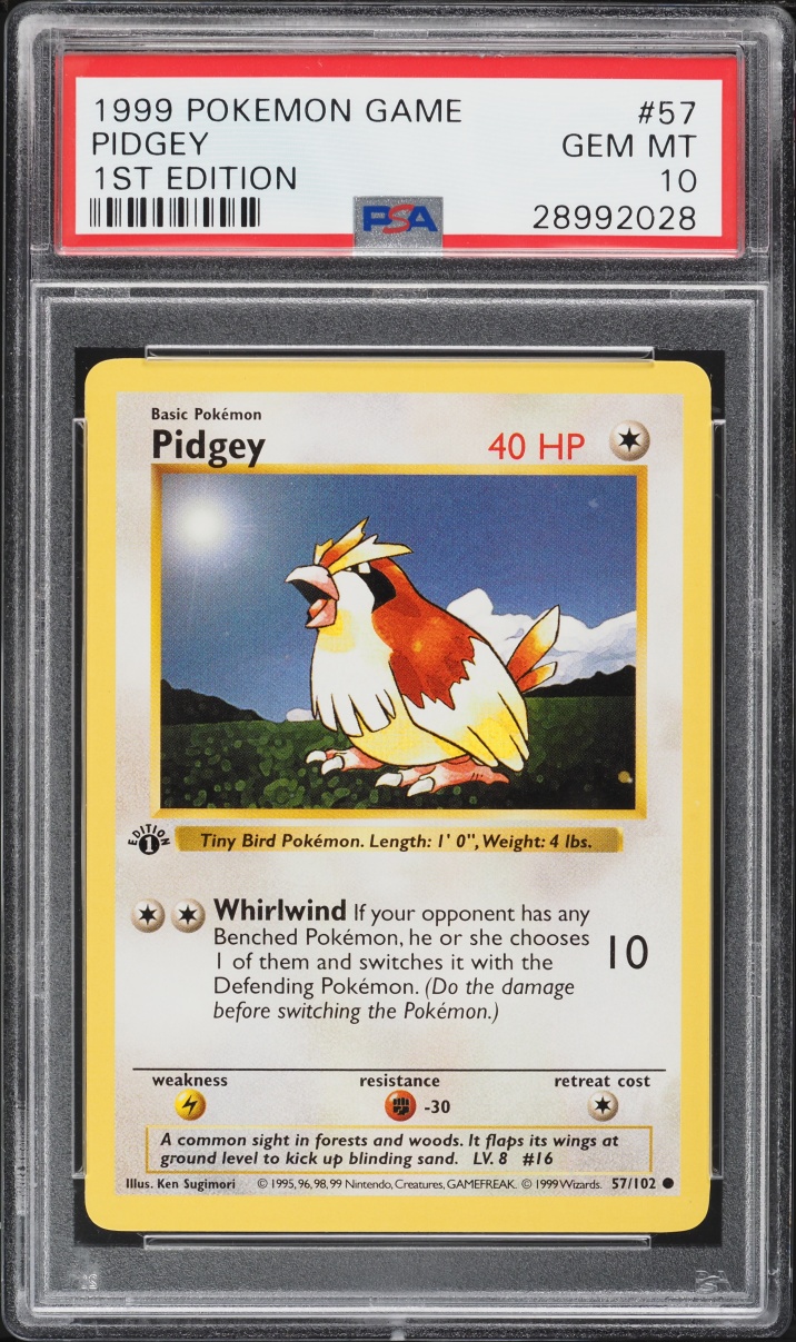 1999 Pokemon Base Set Shadowless 1st Edition Pidgey #57 PSA 10 GEM MINT