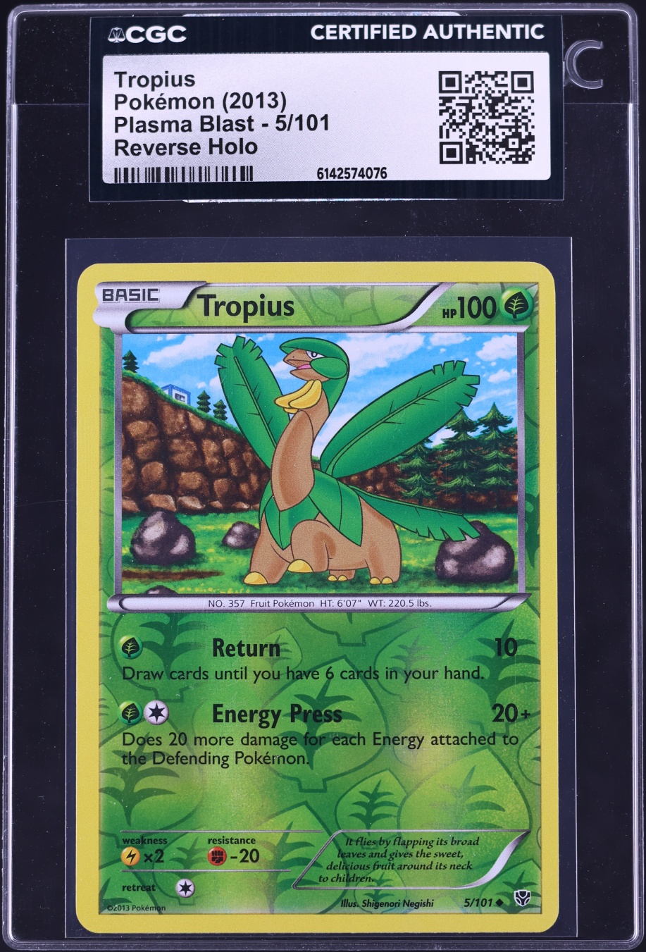 2013 Pokemon Black & White Plasma Blast Reverse Holo Tropius #5 CGC AUTH