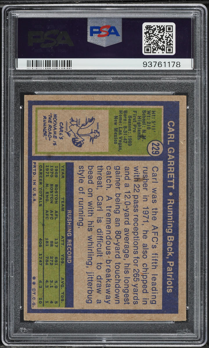 1972 Topps Football Carl Garrett #229 PSA 3.5 VG+