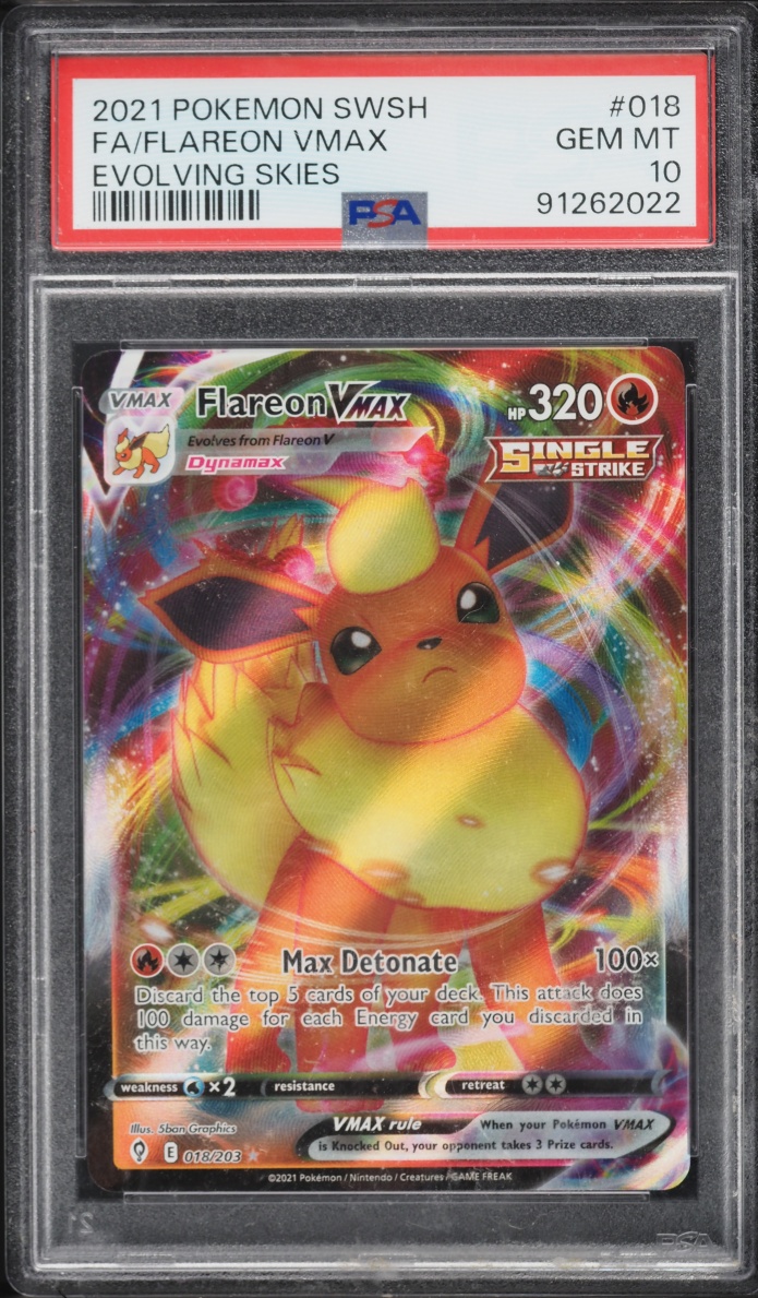 2021 Pokemon Sword & Shield Evolving Skies Full Art Flareon VMAX #18 PSA 10 GEM MINT