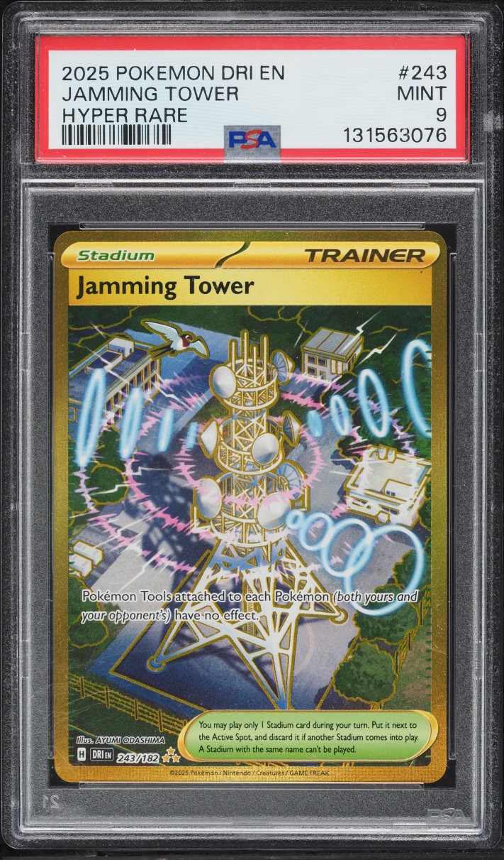 2025 Pokemon Scarlet & Violet Destined Rivals Gold Rare Jamming Tower #243 PSA 9 MINT