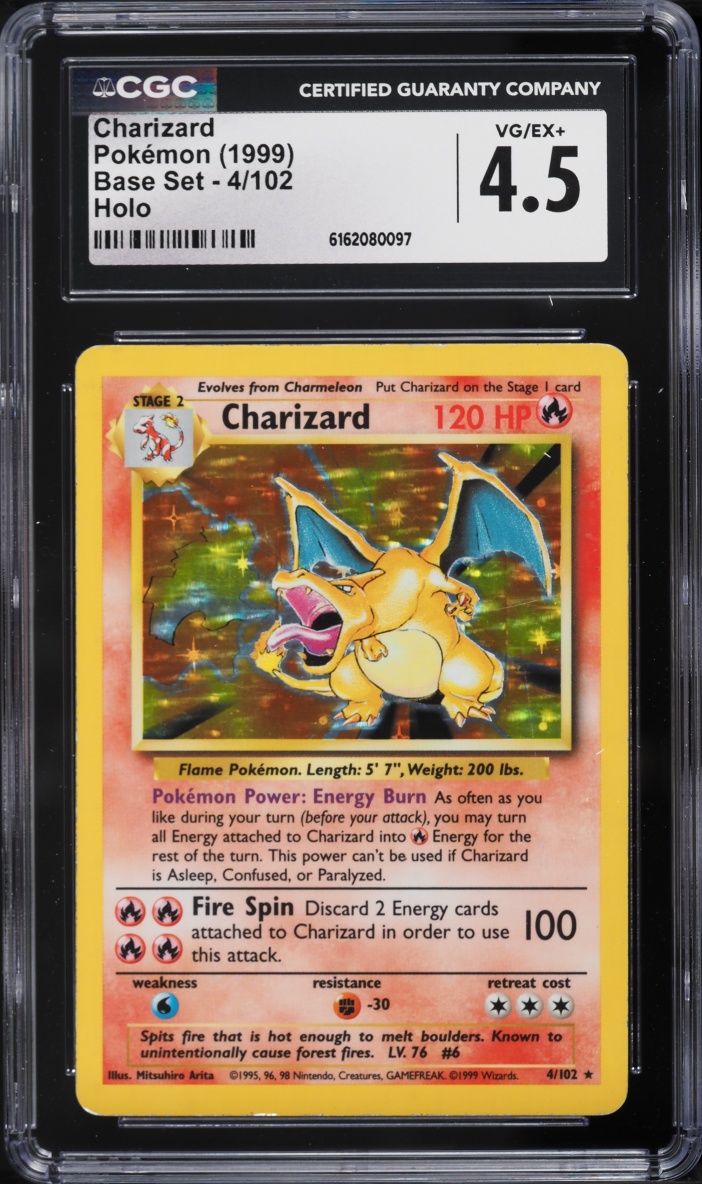 1999 Pokemon Base Set Holo Charizard #4 CGC 4.5 VGEX+