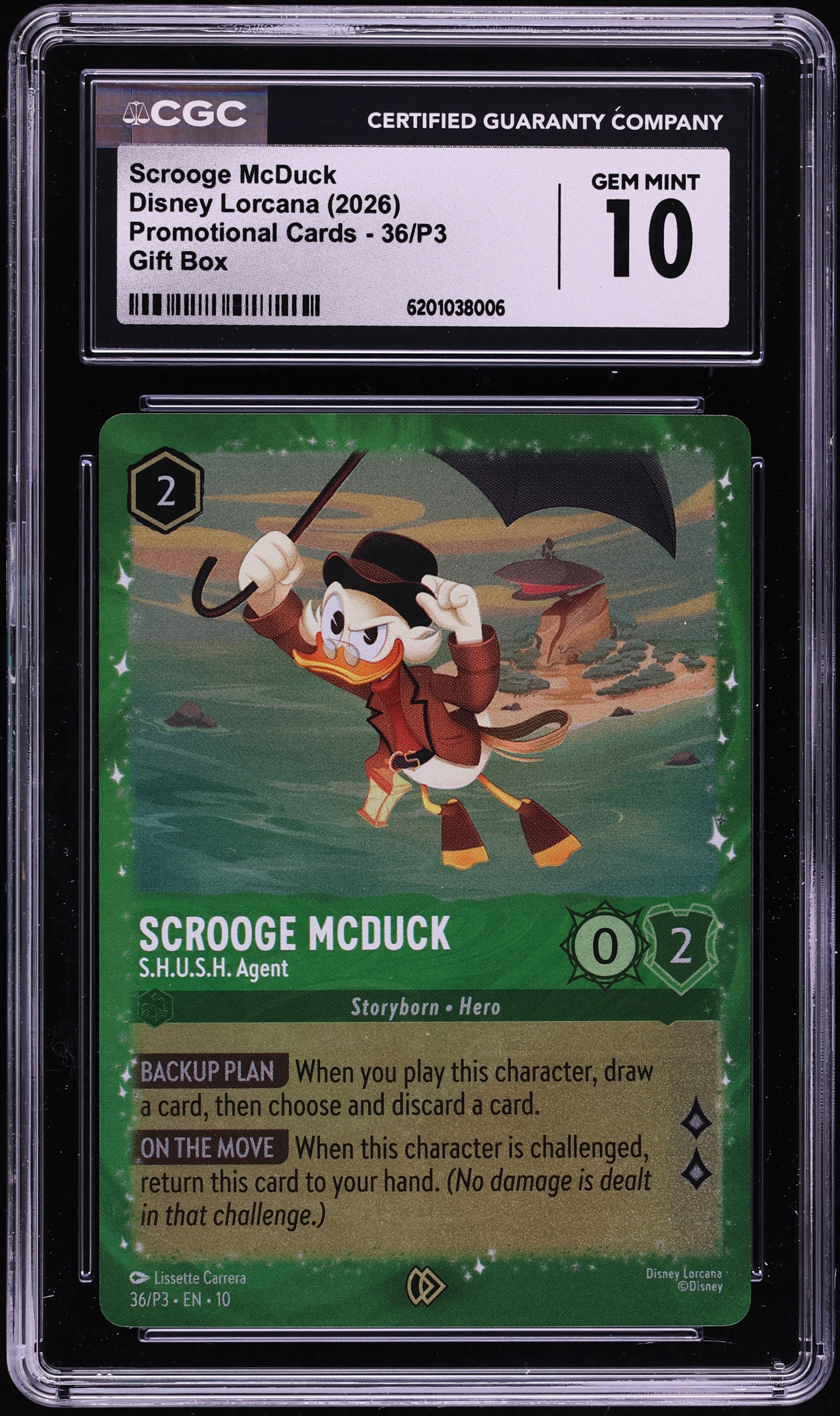 2026 Disney Lorcana Promo Gift Box Scrooge McDuck S.H.U.S.H. Agent #36 CGC 10 GEM MINT