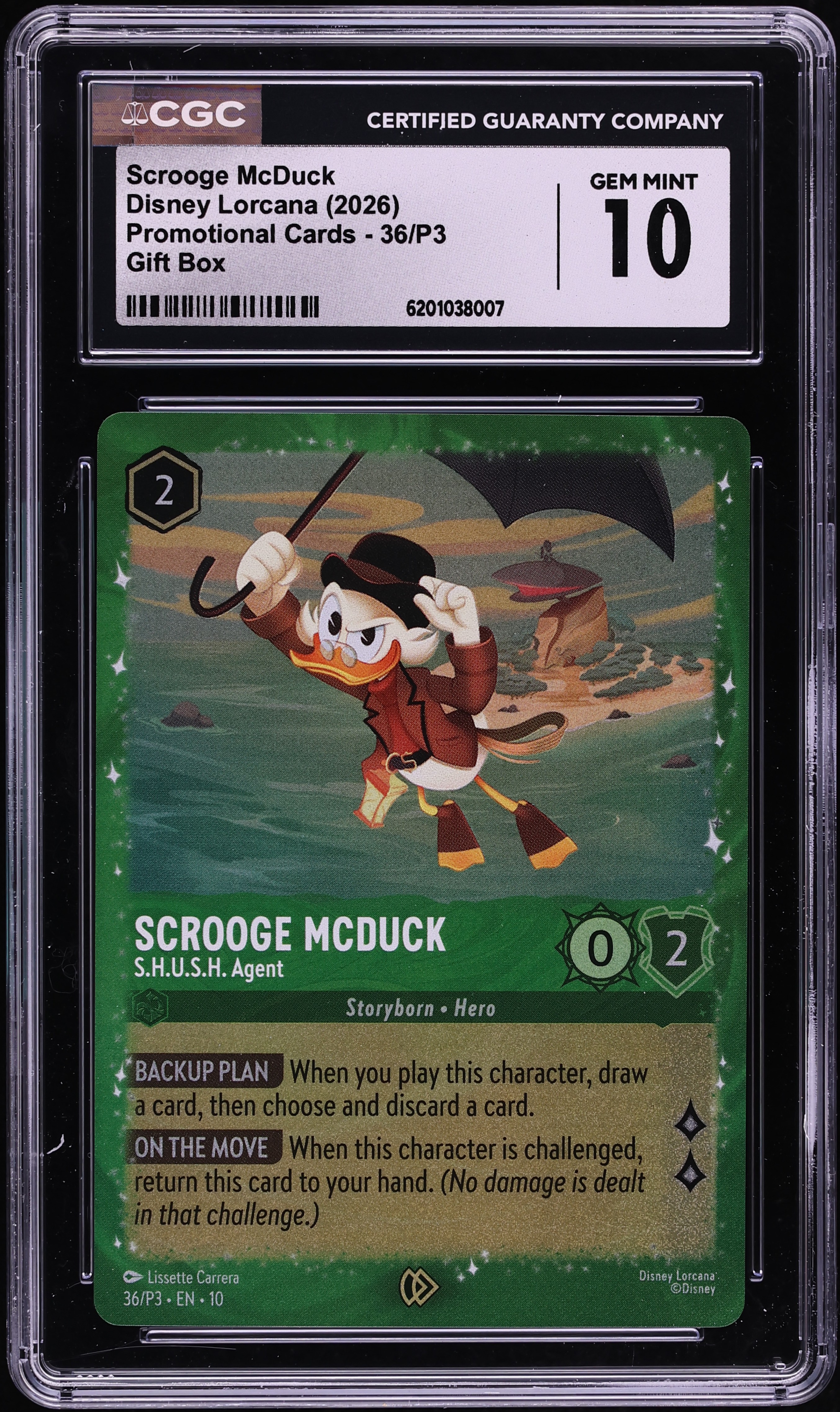 2026 Disney Lorcana Promo Gift Box Scrooge McDuck S.H.U.S.H. Agent #36 CGC 10 GEM MINT