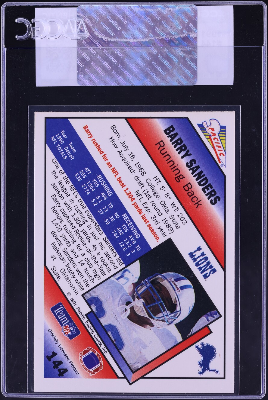 1991 Pacific Football Barry Sanders #144 CGC AUTH