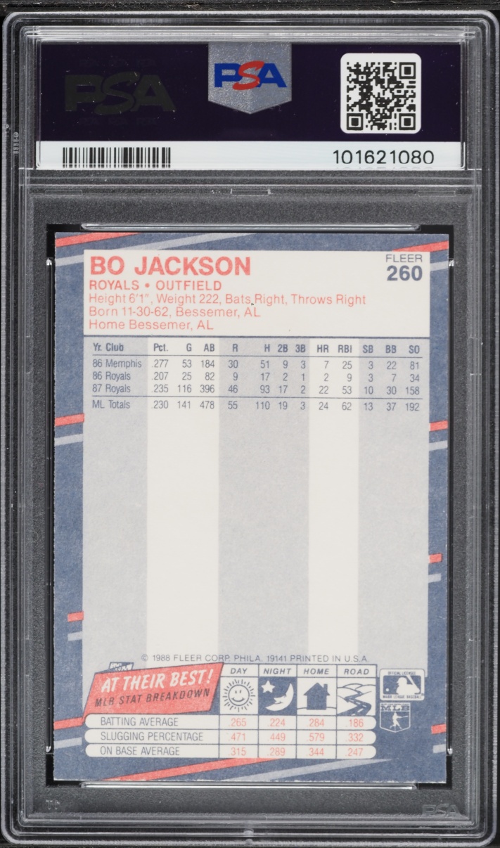1988 Fleer Bo Jackson #260 PSA 8 NM-MT