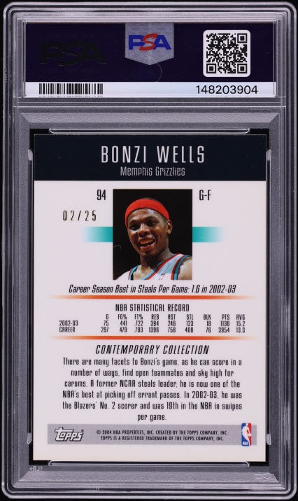 2003 Topps Contemporary Collection Gold Bonzi Wells /25 #94 PSA 9 MINT