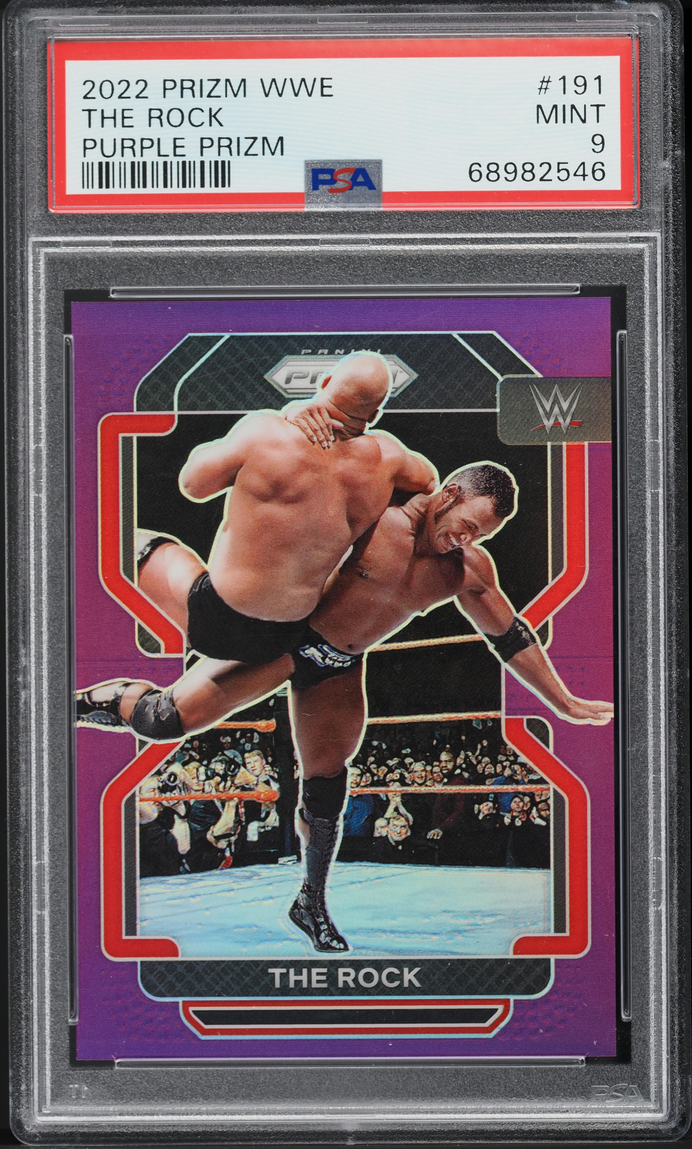 2022 Panini Prizm WWE Black Prizms The Rock 1/1 #191 PSA 7