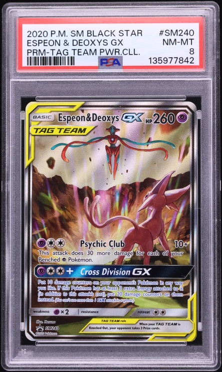 2020 Pokemon Sun & Moon Promo Tag Team Powers Full Art Espeon Deoxys GX #SM240 PSA 8 NM-MT