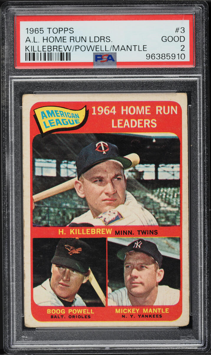 1965 Topps Mickey Mantle Harmon Killebrew Boog Powell AL HR LDRS #3 PSA 2 GD