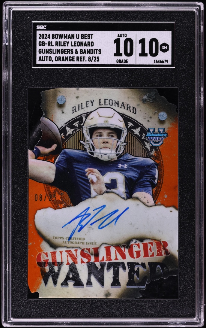 2024 Bowman University Best Gunslingers & Bandits Orange Riley Leonard ROOKIE AUTO /25 SGC 10