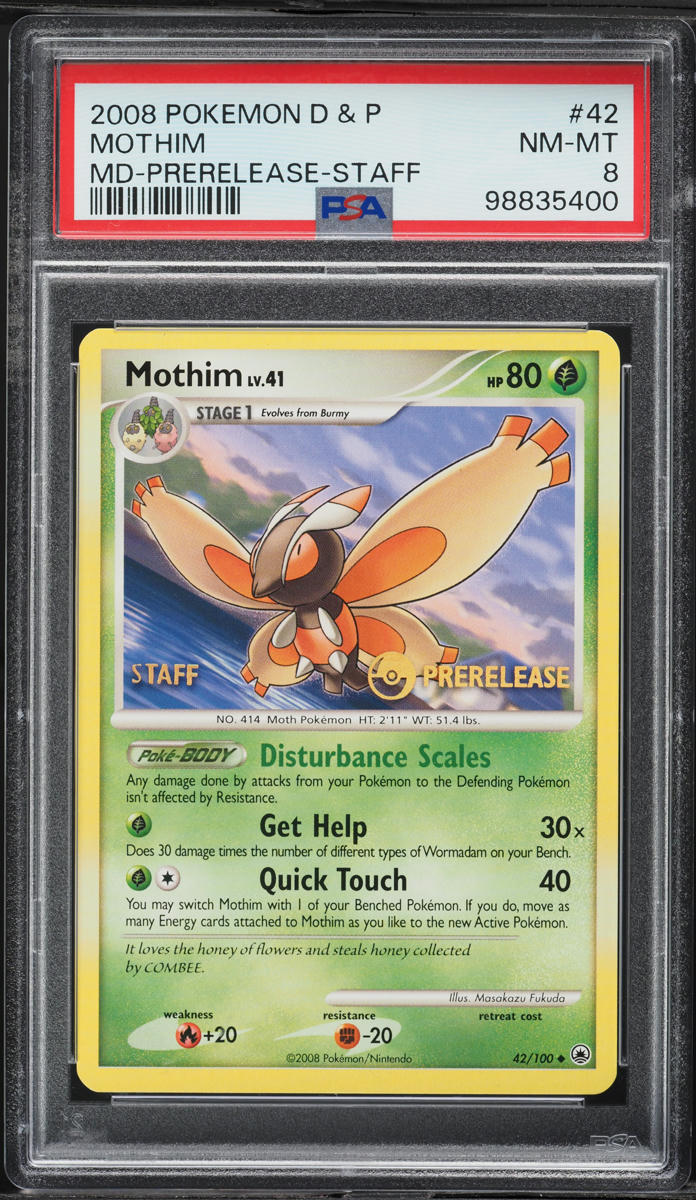2008 Pokemon Diamond & Pearl Majestic Dawn Prerelease Staff Mothim #42 PSA 8 NM-MT
