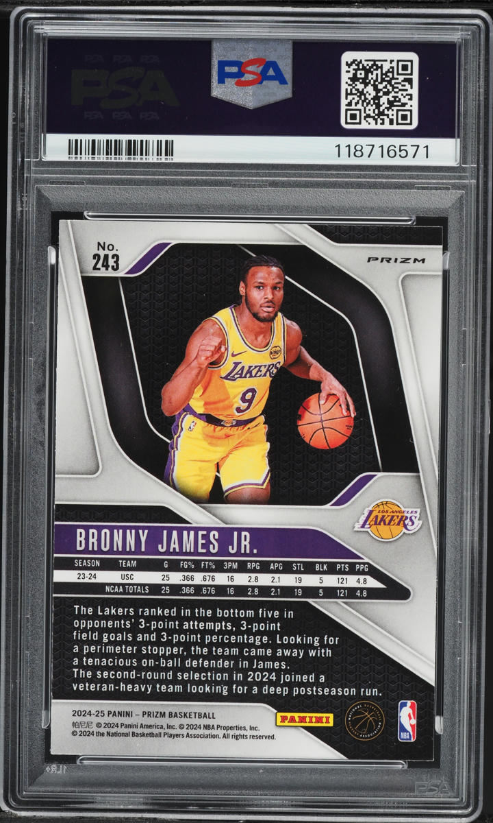 2024 Panini Prizm Hyper Bronny James Jr. ROOKIE #243 PSA 9 MINT