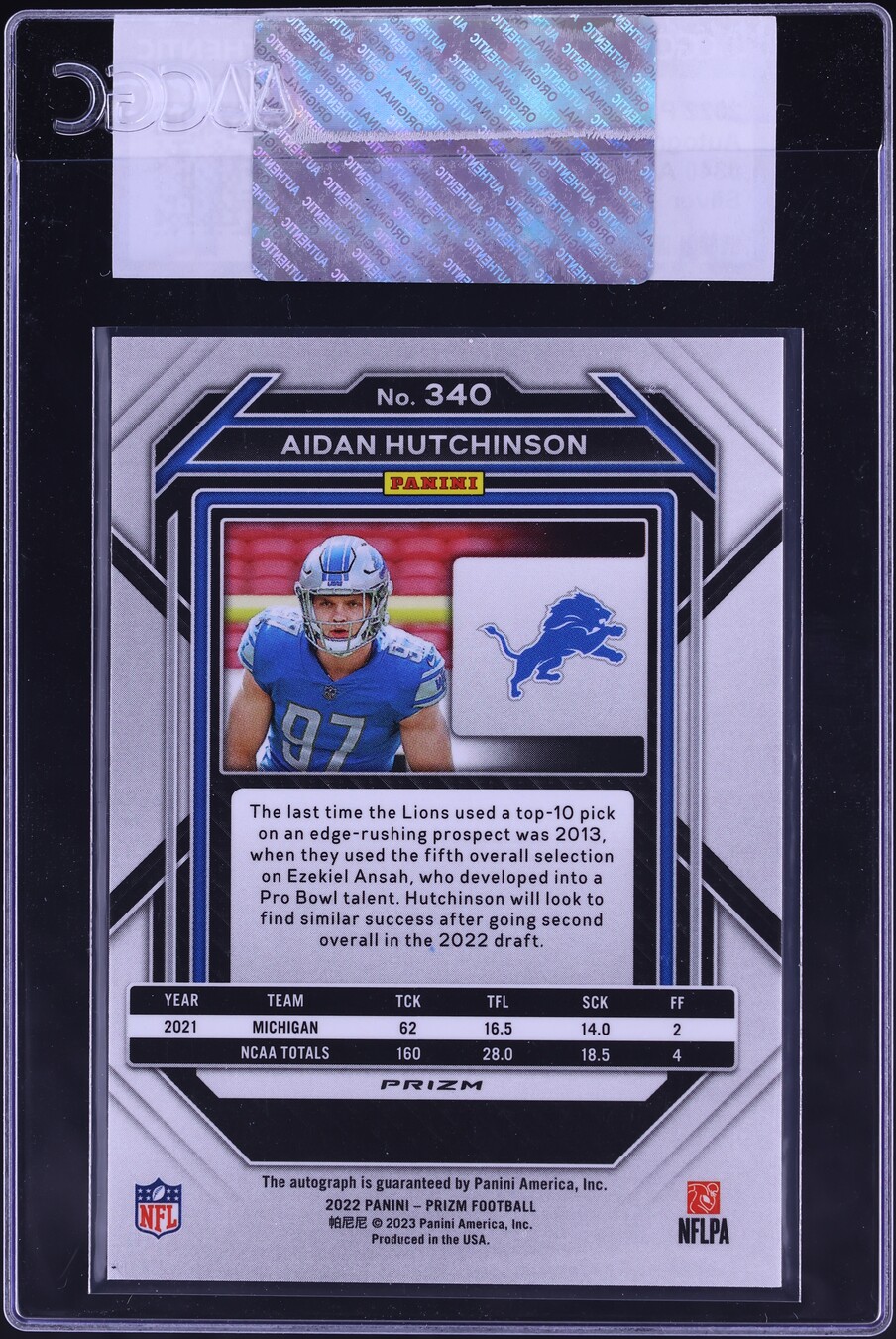 2022 Panini Prizm Silver Aidan Hutchinson ROOKIE AUTO #340 CGC AUTH
