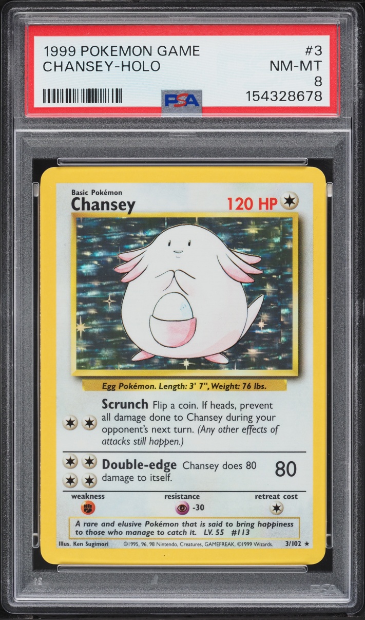 1999 Pokemon Base Set Holo Chansey #3 PSA 8 NM-MT