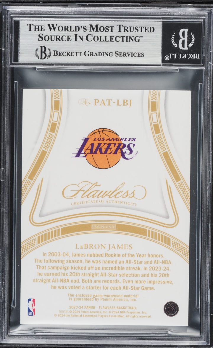 2023 Panini Flawless Ruby Lebron James PATCH /15 #PAT-LBJ BGS 8 NM-MT