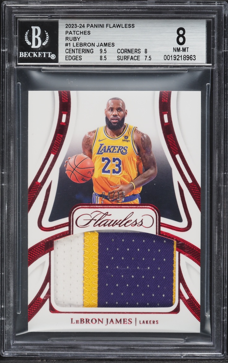 2023 Panini Flawless Ruby Lebron James PATCH /15 #PAT-LBJ BGS 8 NM-MT