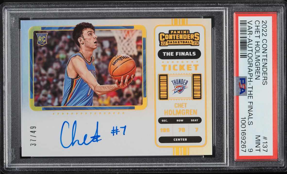 2022 Panini Contenders The Finals Chet Holmgren ROOKIE AUTO /49 #137 PSA 9 MINT - Photo 1