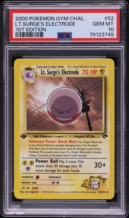 2000 Pokemon Gym Challenge 1st Edition Lt. Surge's Electrode #52 PSA 10 GEM MINT