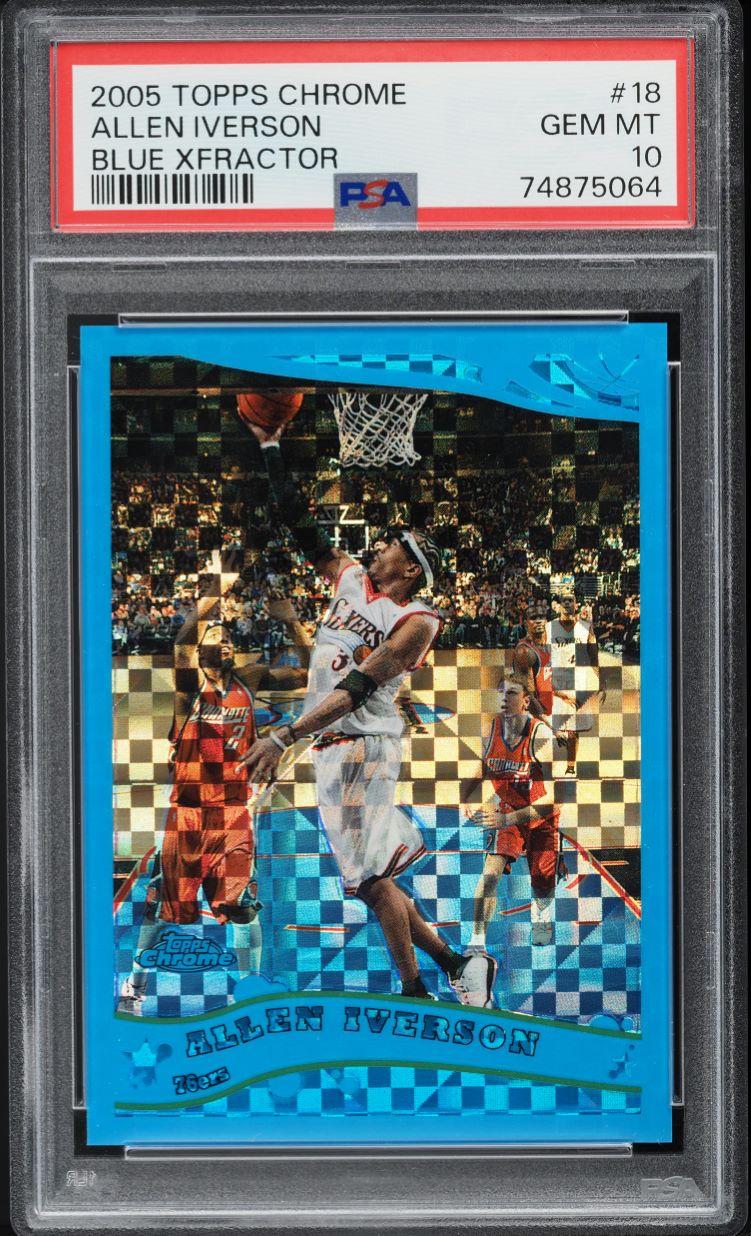 2005 Topps Chrome Blue Xfractor Allen Iverson /90 #18 PSA 10 GEM