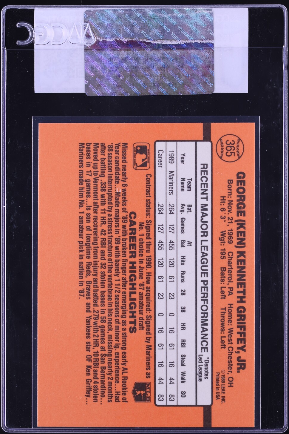 1990 Donruss Ken Griffey Jr. #365 CGC AUTH