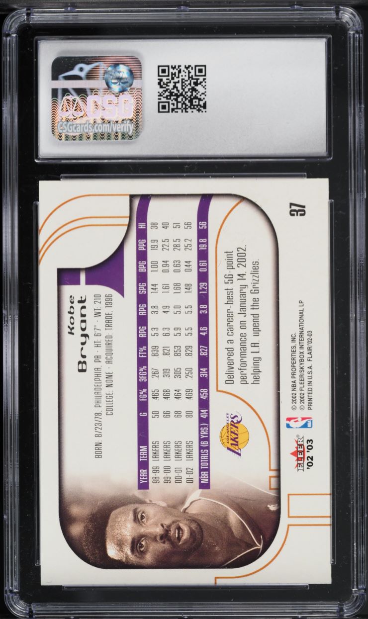 2002 Flair Basketball Kobe Bryant #37 CSG 8.5 NM-MT+