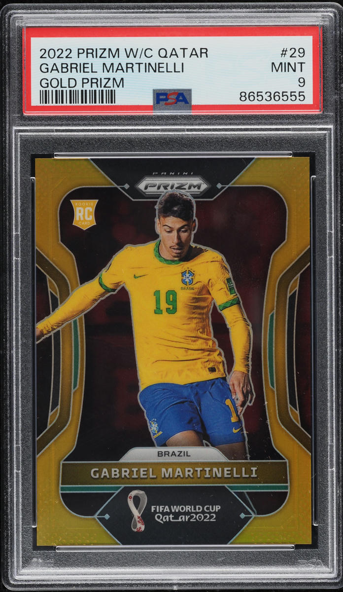 2022 Panini Prizm World Cup Qatar Gold Gabriel Martinelli ROOKIE /10 #29 PSA 9