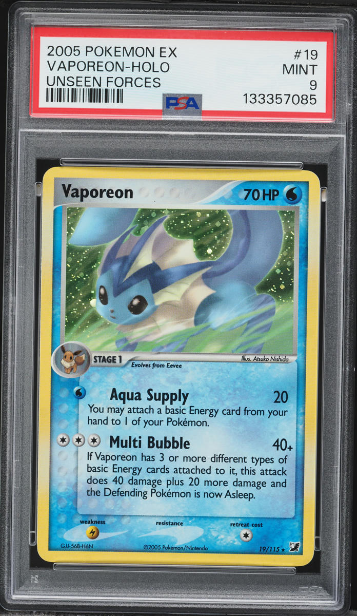 2005 Pokemon EX Unseen Forces Holo Vaporeon #19 PSA 9 MINT