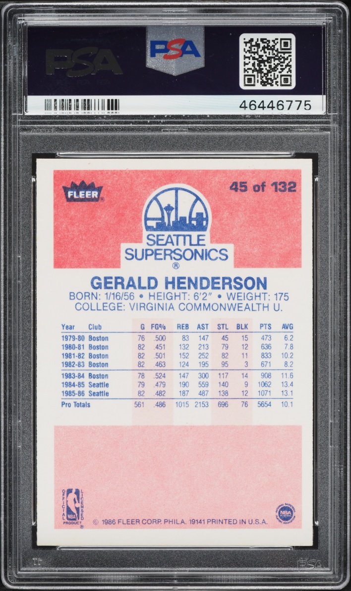 1986 Fleer Basketball Gerald Henderson #45 PSA 9 MINT