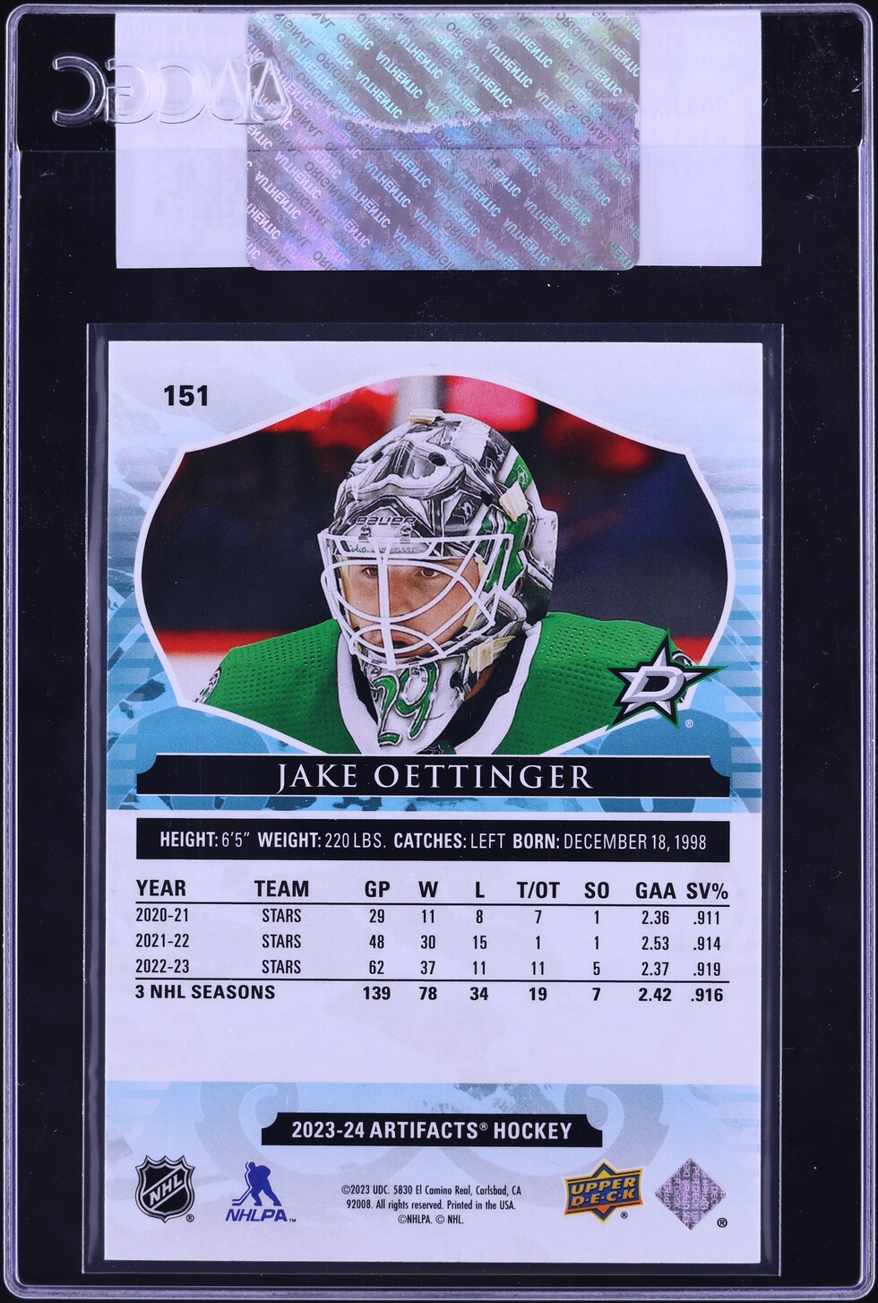 2023 Upper Deck Artifacts Royal Blue Jake Oettinger /199 #151 CGC AUTH