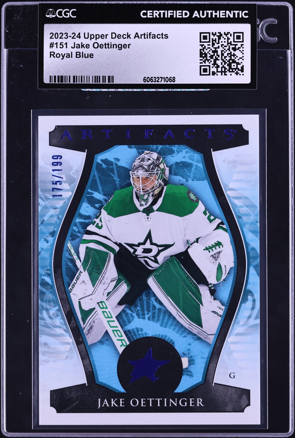 2023 Upper Deck Artifacts Royal Blue Jake Oettinger /199 #151 CGC AUTH