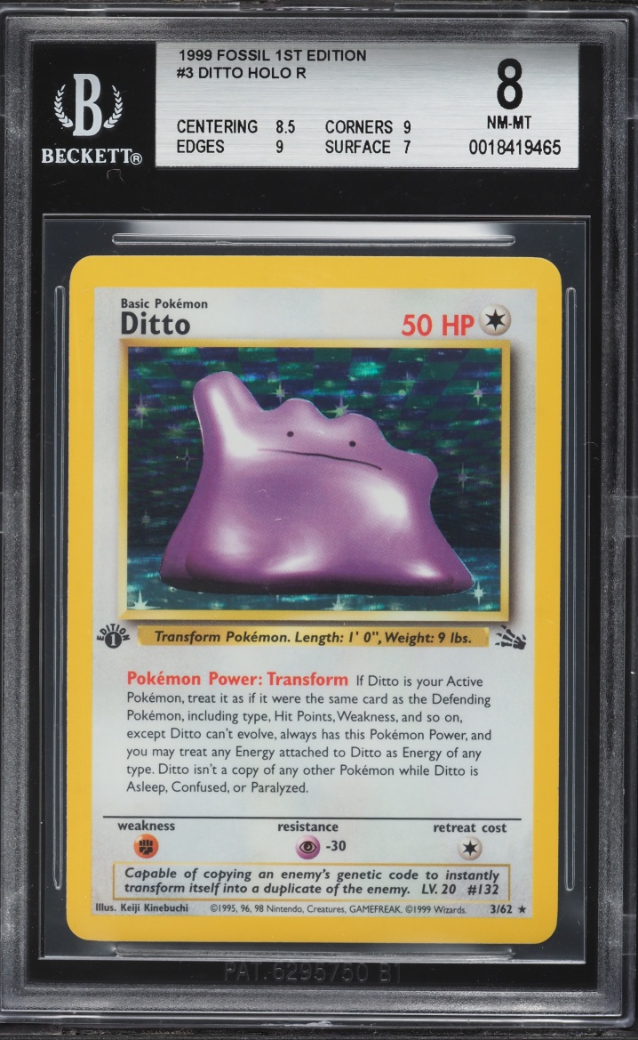 1999 Pokemon Fossil 1st Edition Holo Ditto #3 BGS 8 NM-MT