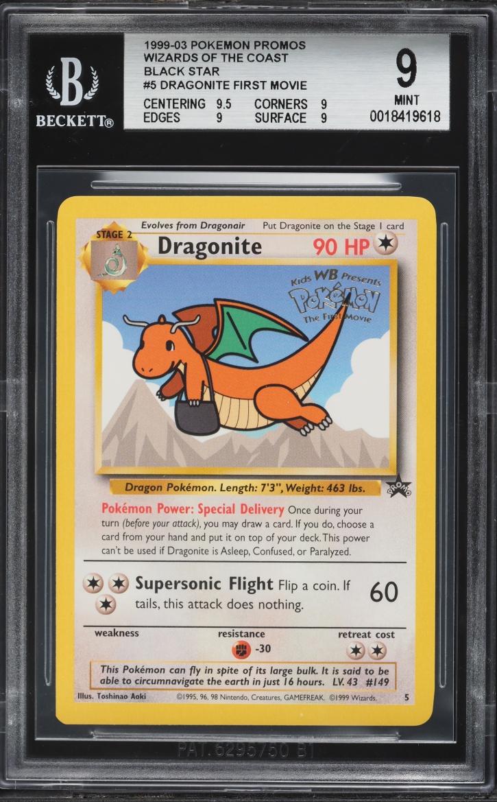 1999 Pokemon Wizards Of The Coast Promo Dragonite #5 BGS 9 MINT