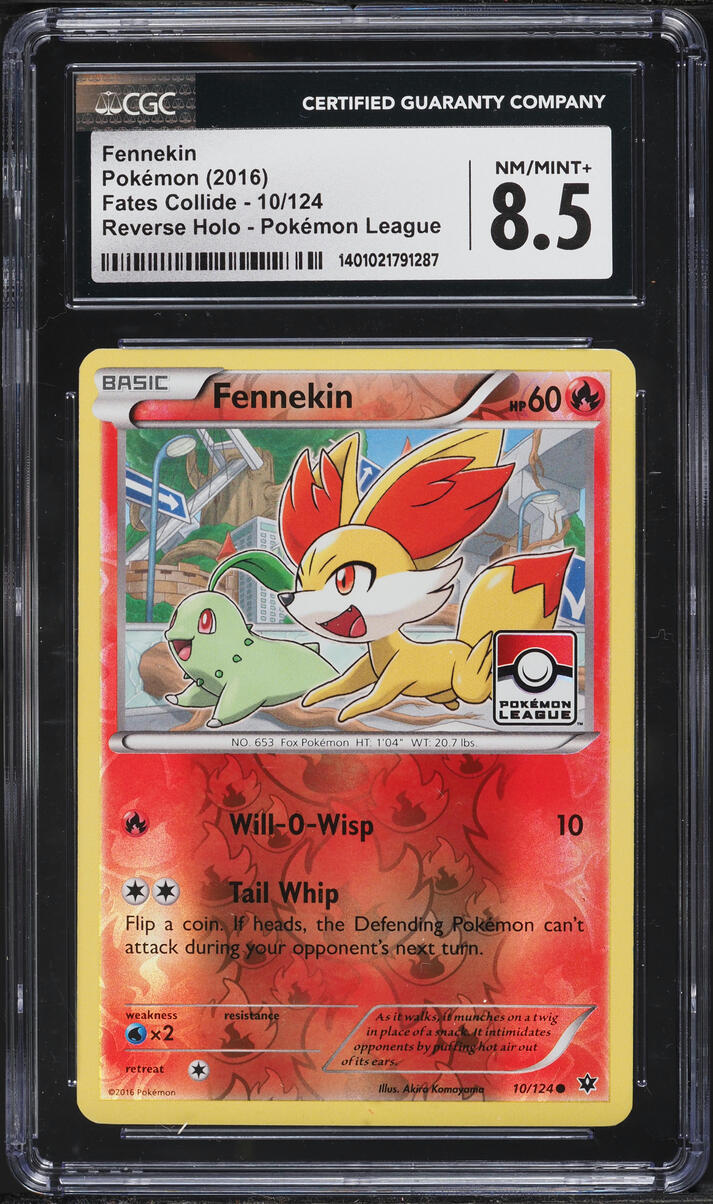 2016 Pokemon XY Fates Collide League Reverse Holo Fennekin #10 CGC 8.5 NM-MT+