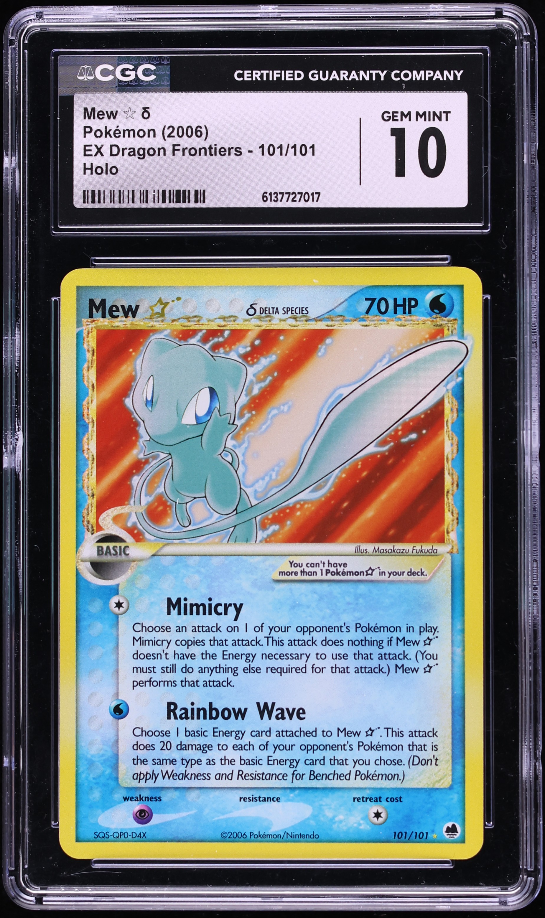2006 Pokemon EX Dragon Frontiers Holo Mew Gold Star #101 CGC 10 GEM MINT