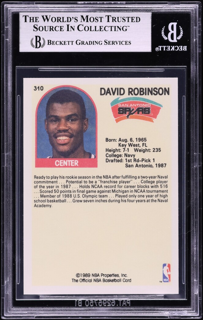 1989 Hoops David Robinson ROOKIE #310 BGS 9 MINT