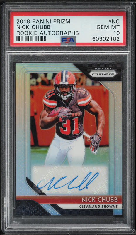 2018 Panini Contenders Red Zone Nick Chubb ROOKIE AUTO #113 PSA 10