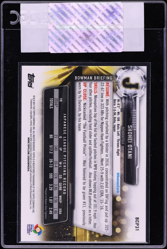 2017 Bowman Chrome Mega Box Shohei Ohtani #BCP31 CGC AUTH