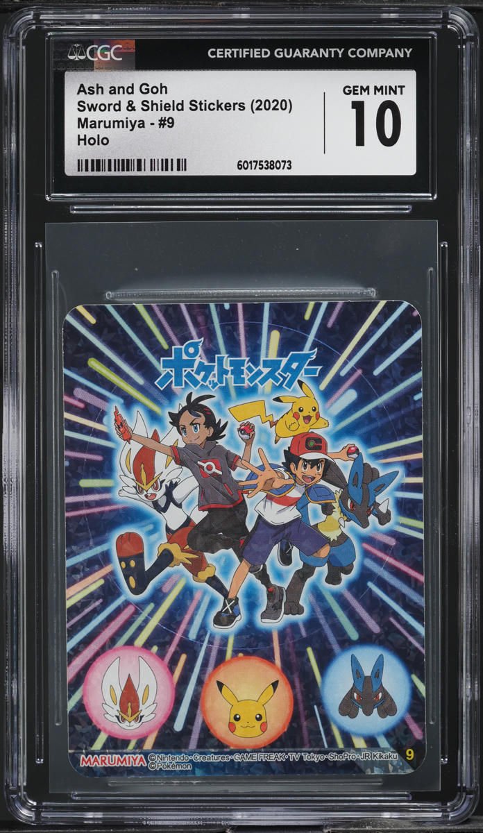 2020 Pokemon Japanese Marumiya SWSH Stickers Holo Ash And Goh #9 CGC 10 GEM MINT - Main Image