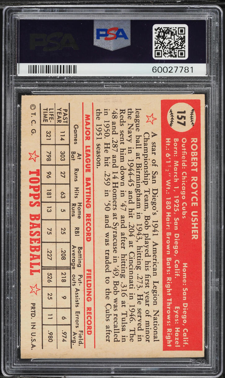 1952 Topps Bob Usher #157 PSA 7 NRMT