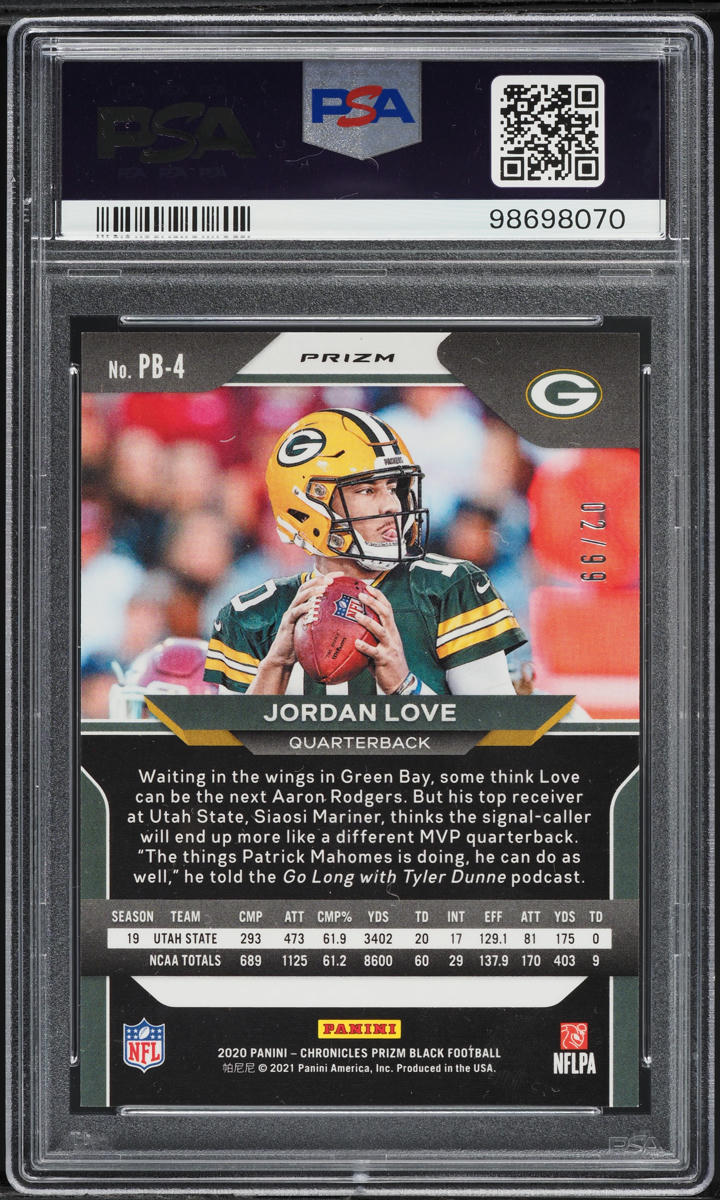 2020 Panini Chronicles Prizm Black Red Jordan Love ROOKIE /99 #PB-4 PSA 8 NM-MT