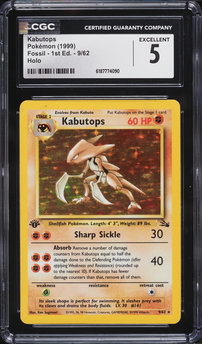 1999 Pokemon Fossil 1st Edition Holo Kabutops #9 CGC 5 EX