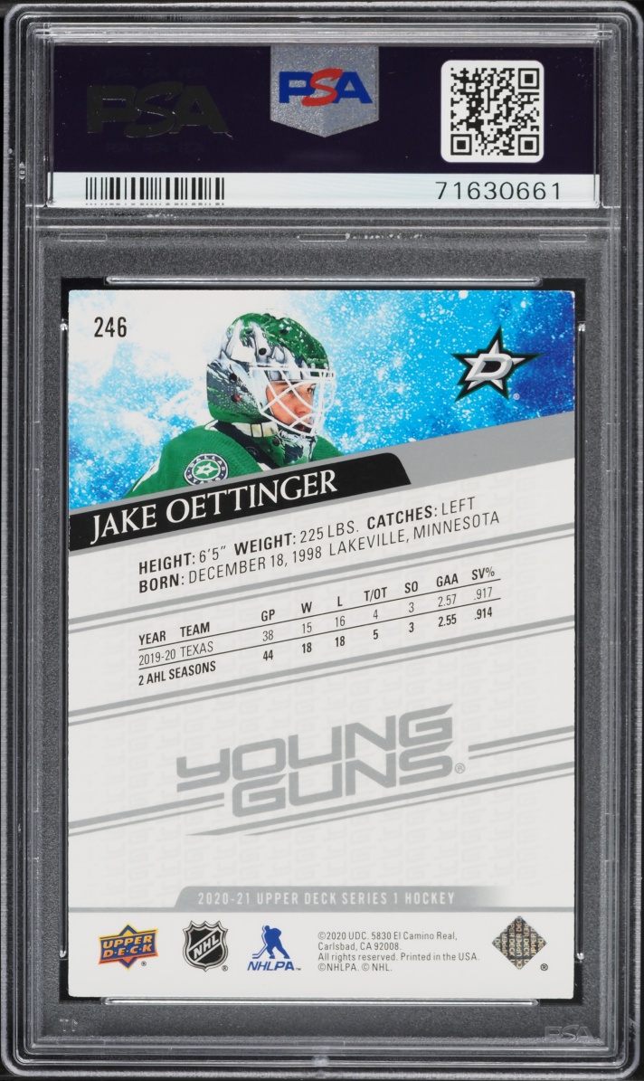 2020 Upper Deck Young Guns Jake Oettinger ROOKIE #246 PSA 8 NM-MT